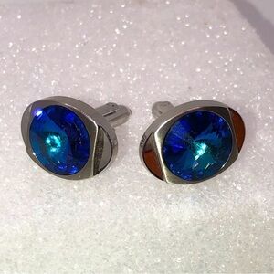 Vtg Hickok Canada Blue Aurora Stone Silver Tone Cuffling / Approx .9”